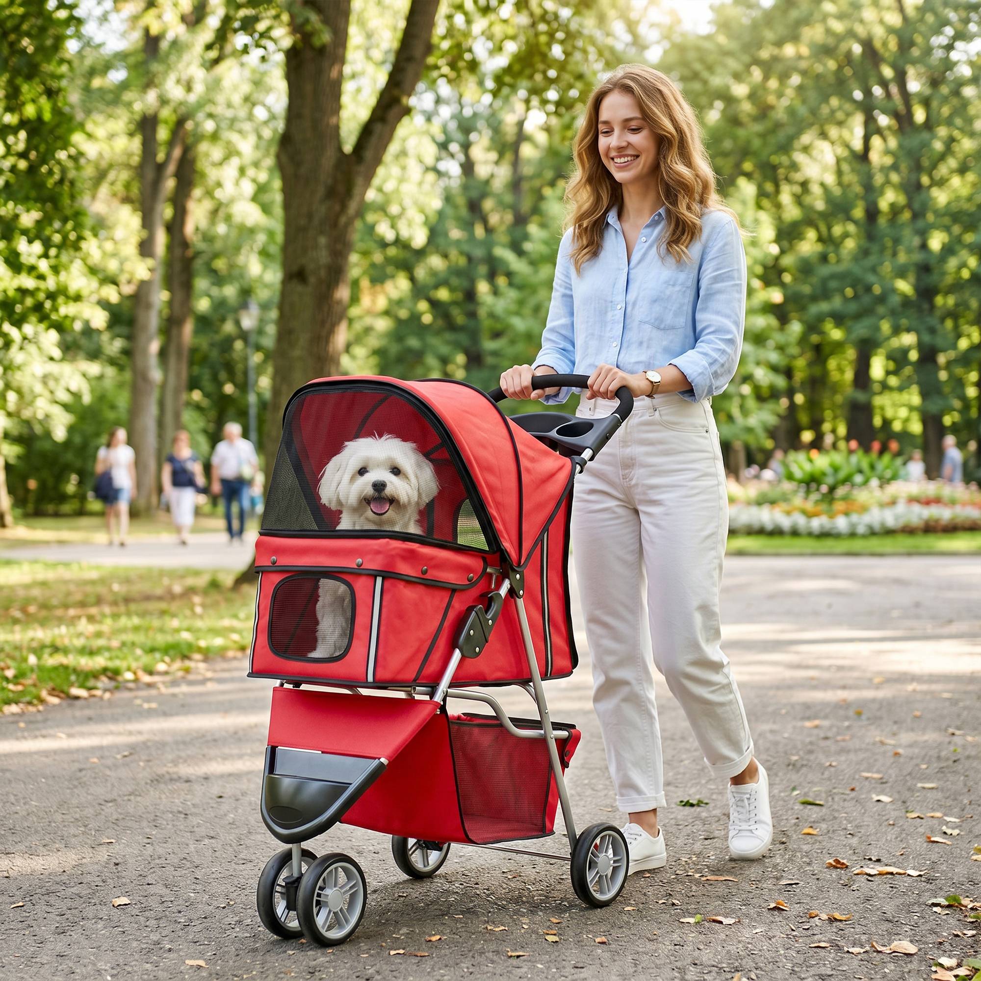 ComfortXL - Poussette chien pliable acier tissu Oxford rouge 77 x 44 cm petit chien roues pivotantes - ComfortXL Outdoor Living - Image 10