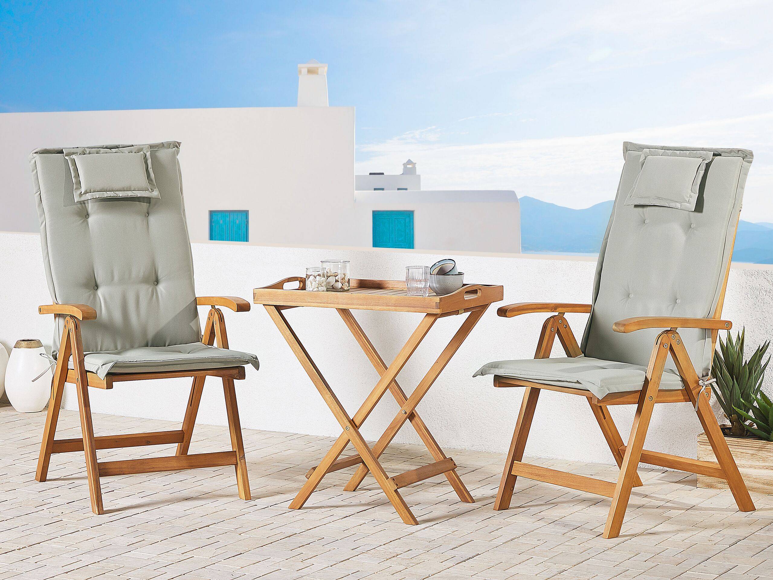 Beliani - Set de Jardin Pliable en Bois d'Acacia avec Coussins Gris-Beige pour 2 Personnes Rustique et Durable pour Balcon - Image 2
