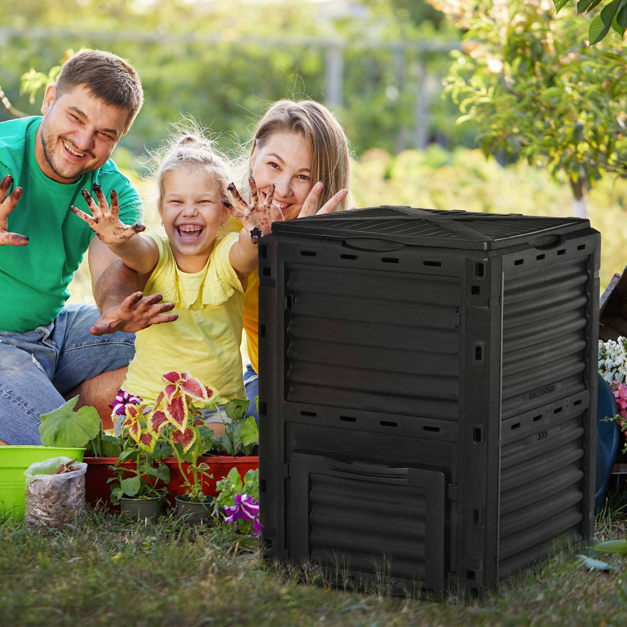 ComfortXL - Composteur de jardin PP 300 L noir 60,5 x 60,5 x 81,5 cm 48 aérations extérieur - ComfortXL Outdoor Living - Image 3