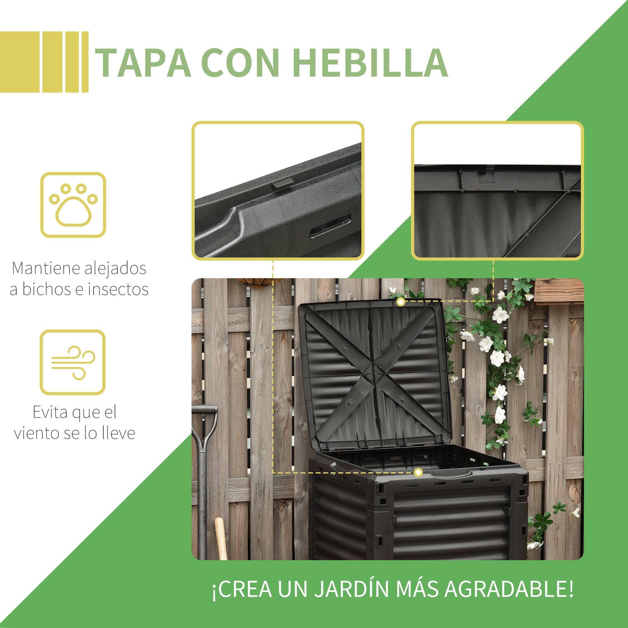ComfortXL - Composteur de jardin PP 300 L noir 60,5 x 60,5 x 81,5 cm 48 aérations extérieur - ComfortXL Outdoor Living - Image 7