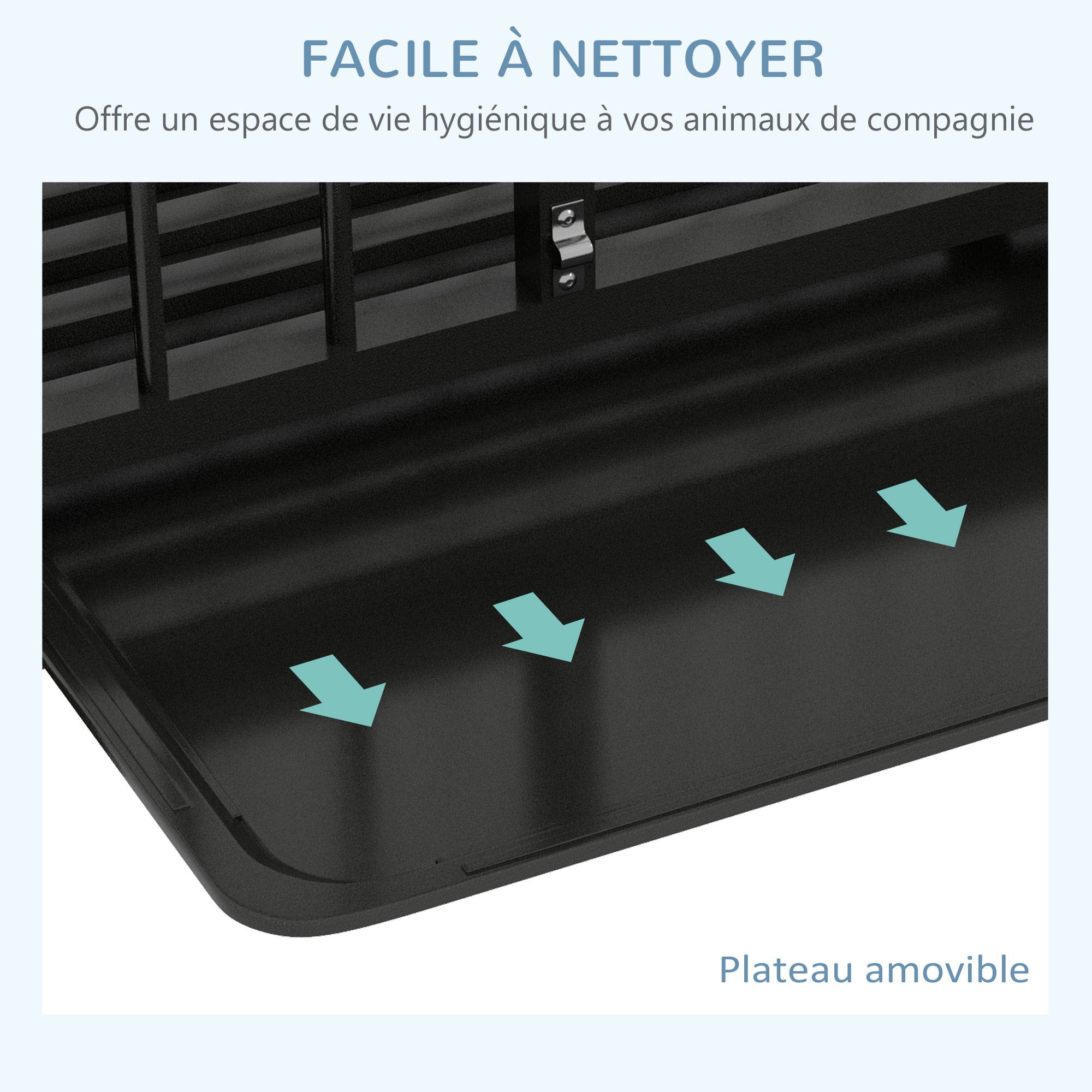 Pawhut - Cage pour chien animaux cage de transport sur roulettes pliable 3 portes verrouillables plateau amovible acier noir - Image 6