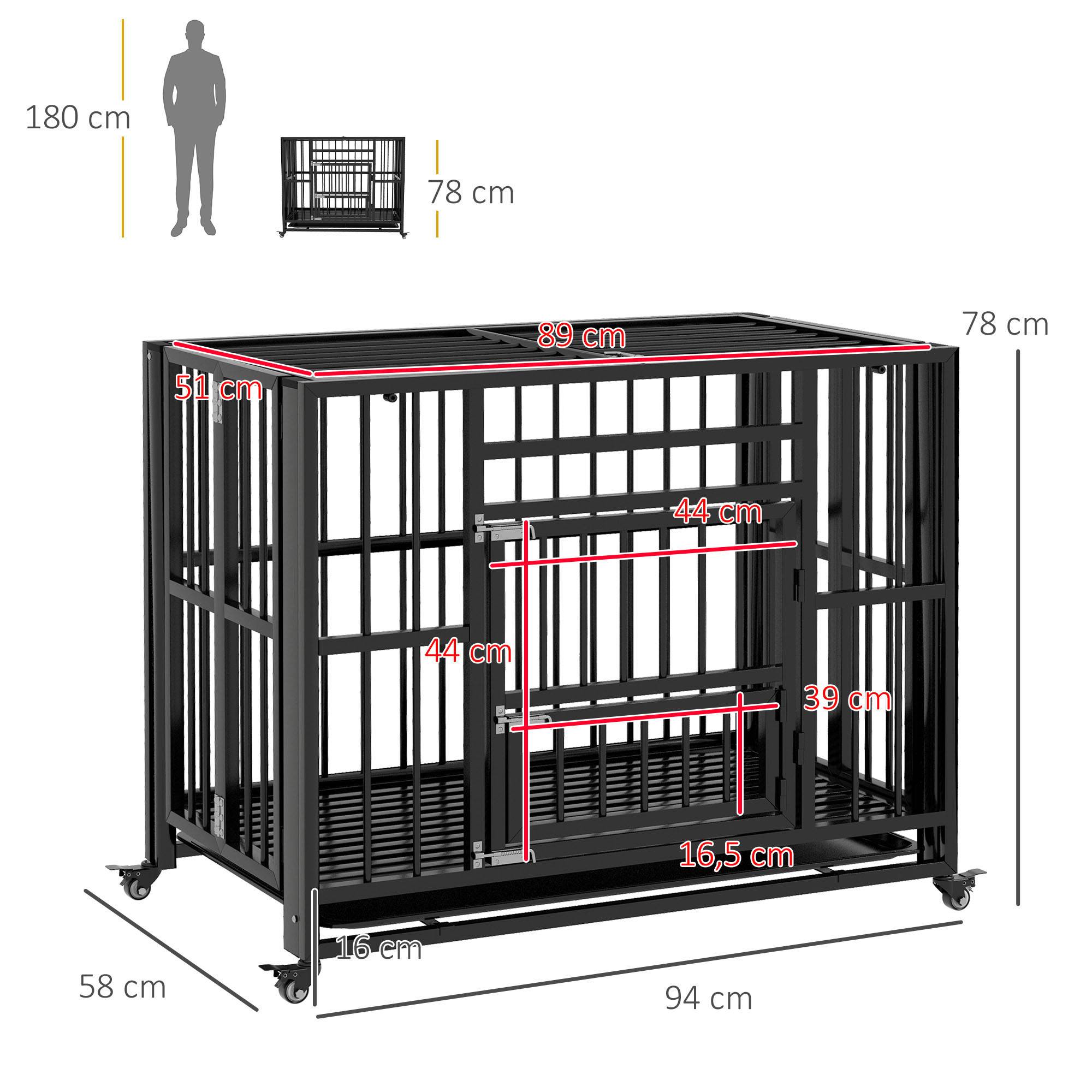 Pawhut - Cage pour chien animaux cage de transport sur roulettes pliable 3 portes verrouillables plateau amovible acier noir - Image 3