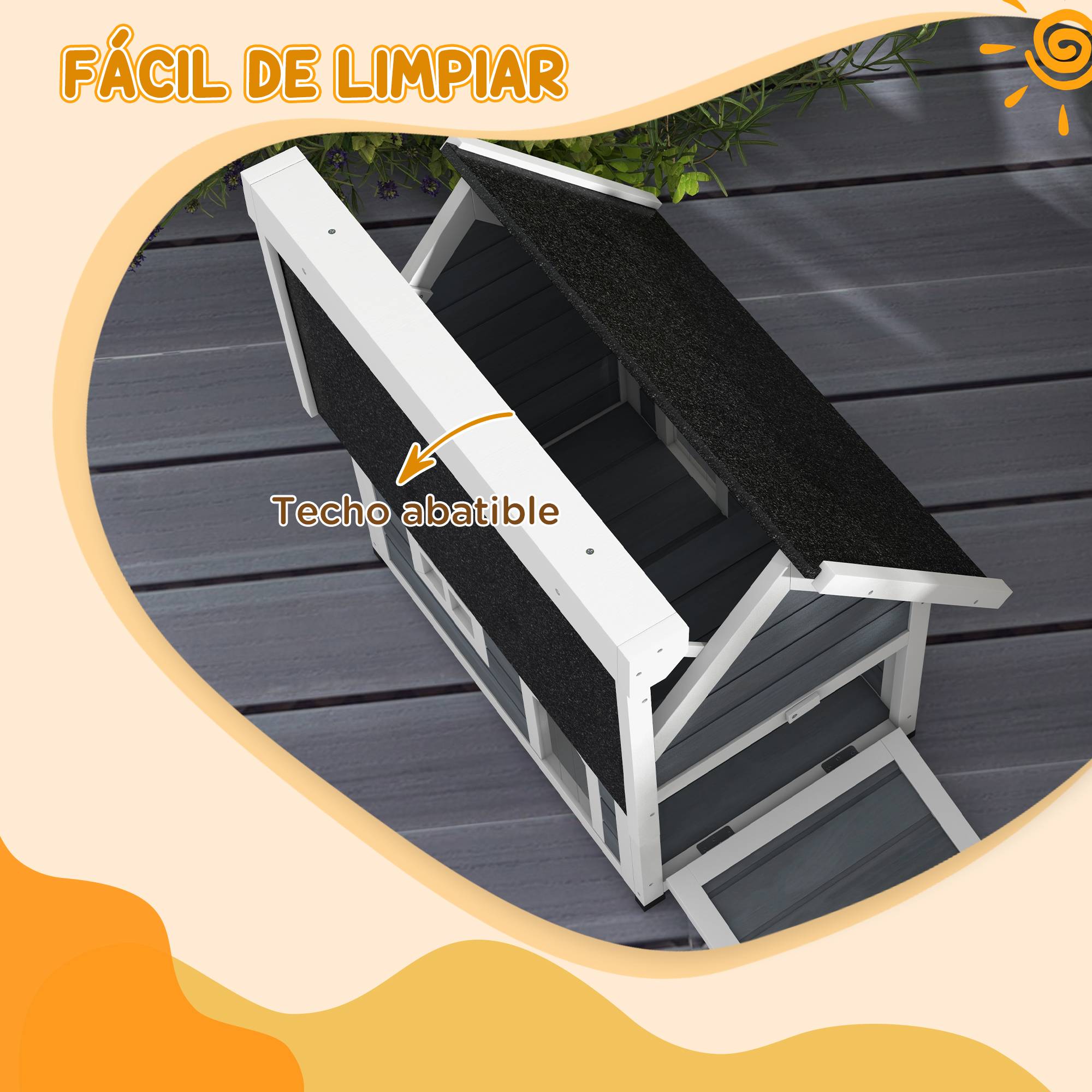 Niche pour Chat d'Extérieur en Bois de Sapin avec Toit Bitumé Ouvrant Abri pour Jardin Gris et Noir - ComfortXL Outdoor Living - Image 7