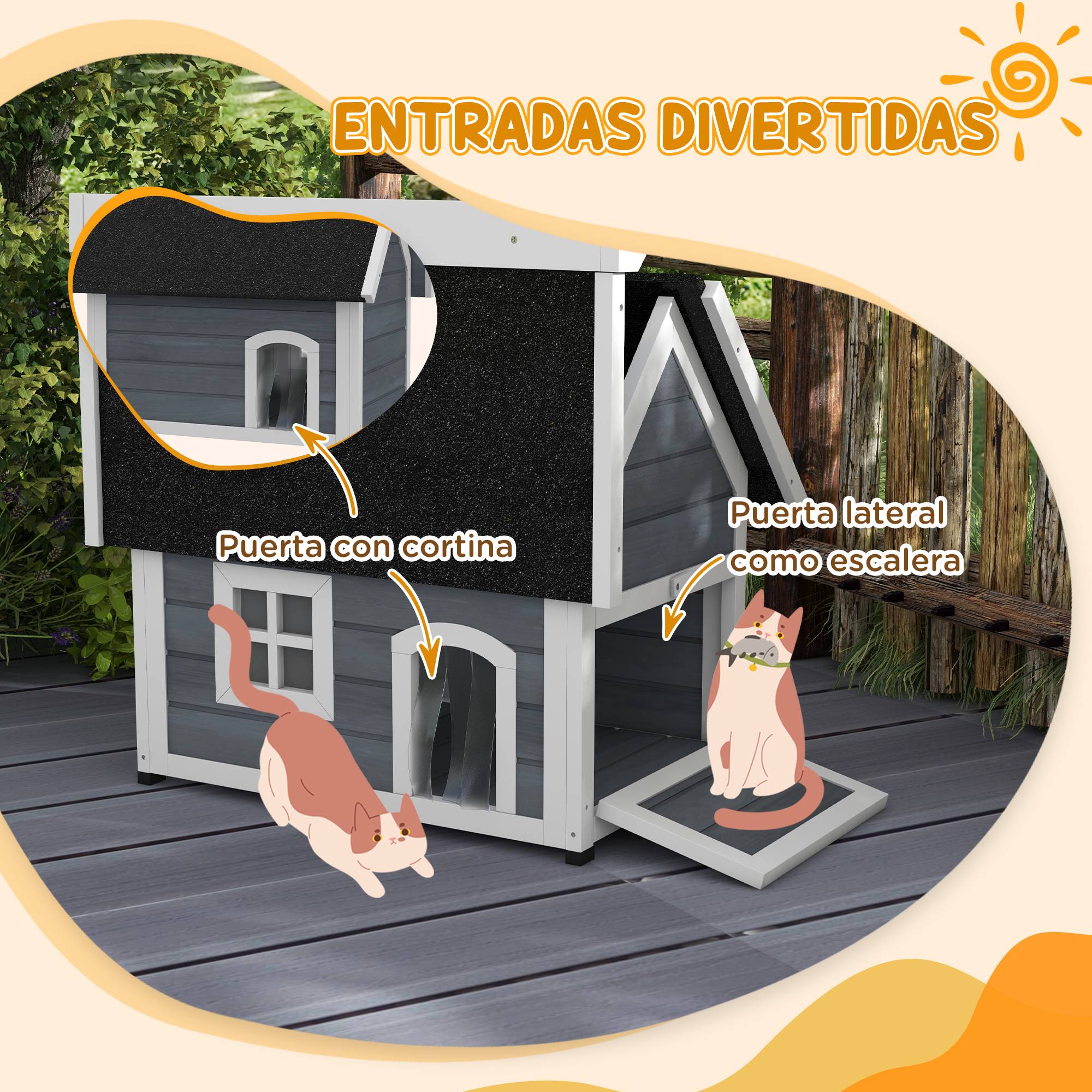 Niche pour Chat d'Extérieur en Bois de Sapin avec Toit Bitumé Ouvrant Abri pour Jardin Gris et Noir - ComfortXL Outdoor Living - Image 6