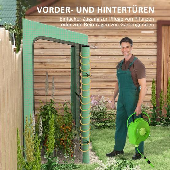 Serre adossée acier PE pour plantes grimpantes portes enroulables 200x80x200cm - ComfortXL Outdoor Living - Image 6