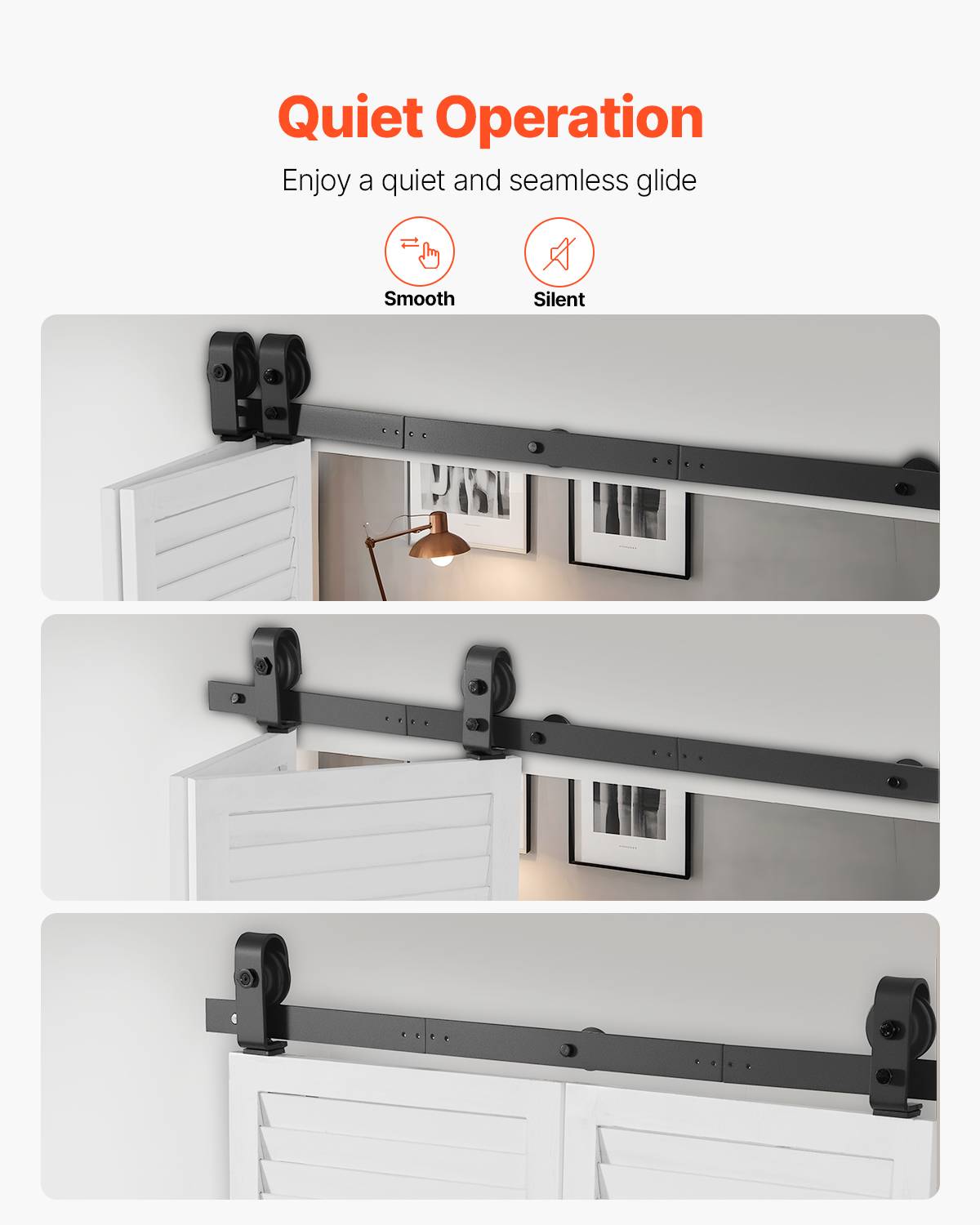 VEVOR Kit quincaillerie porte grange coulissante pliante, 1016 mm, rail simple. 2 portes. - Image 5