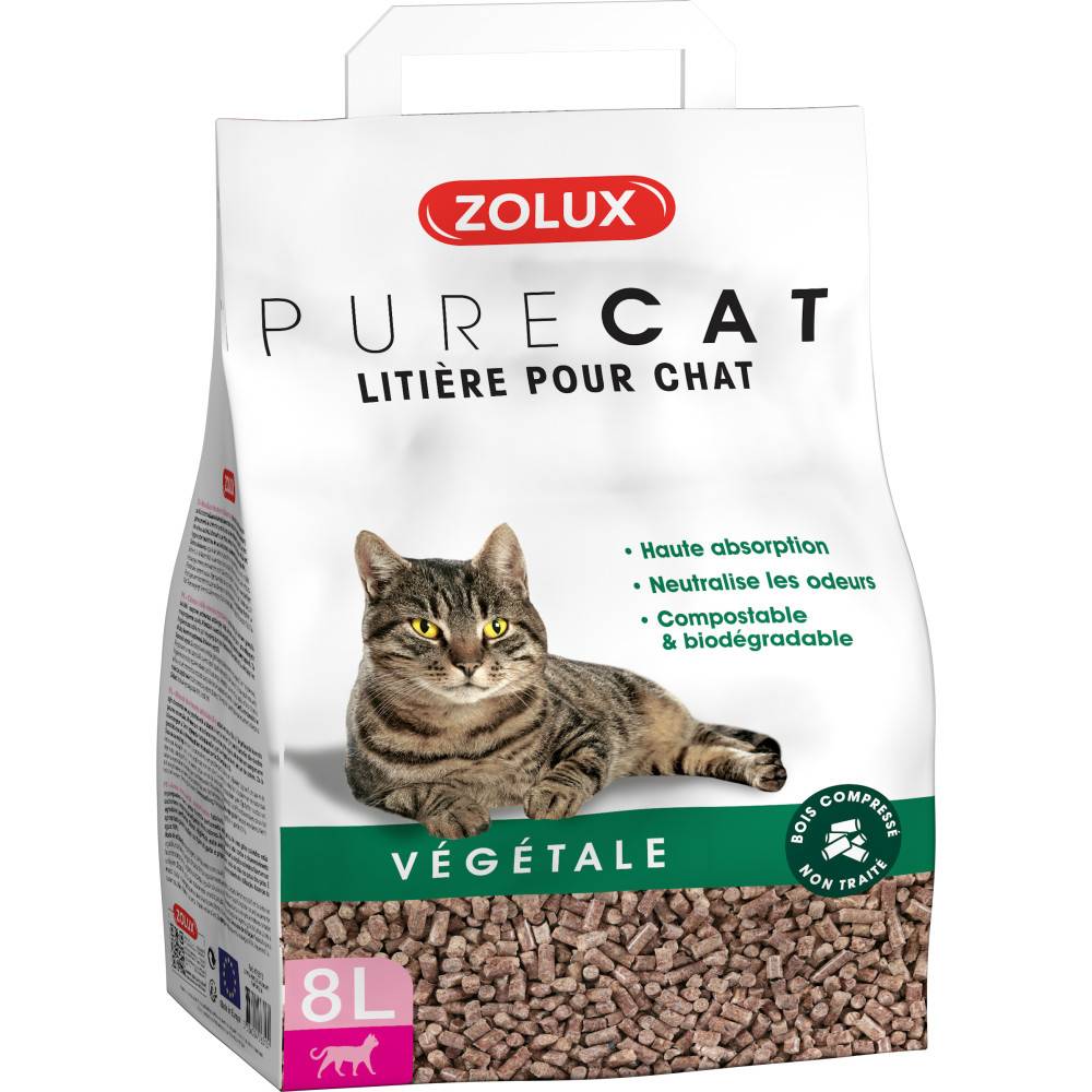Zolux - zolux - Litière végétale granules de bois PureCat 8 L soit 4.5 kg pour chat - Image 1