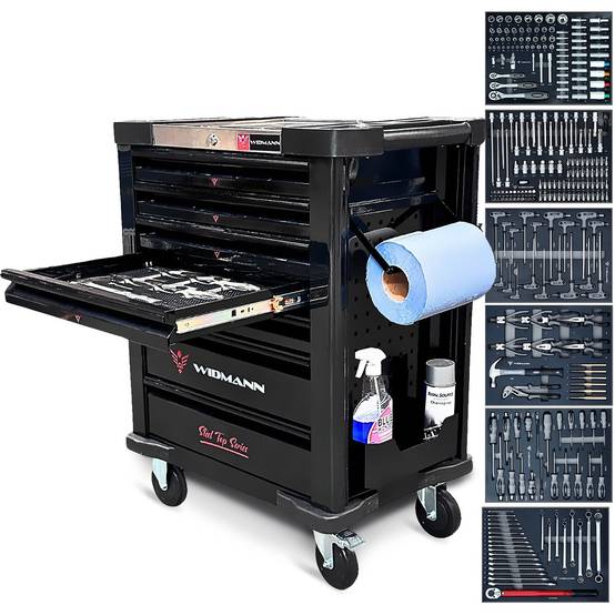 Servante d'atelier WIDMANN WM-ST-6BKAC - 263 Outils haute qualité inclus, 6 tiroirs pleins, Dévidoir pour Papier, Cabinet TOOLS - Image 1