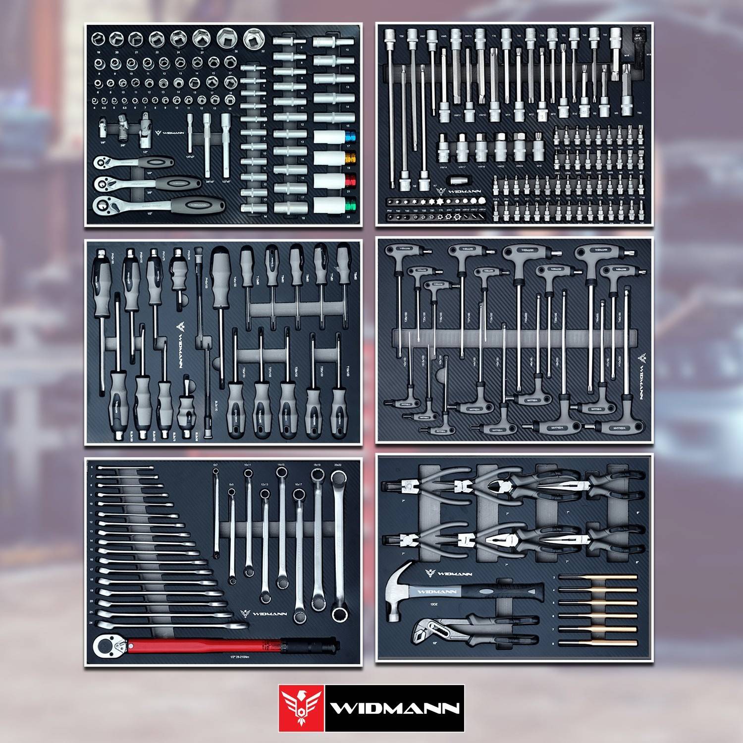 Servante d'atelier WIDMANN WM-ST-6BKAC - 263 Outils haute qualité inclus, 6 tiroirs pleins, Dévidoir pour Papier, Cabinet TOOLS - Image 4