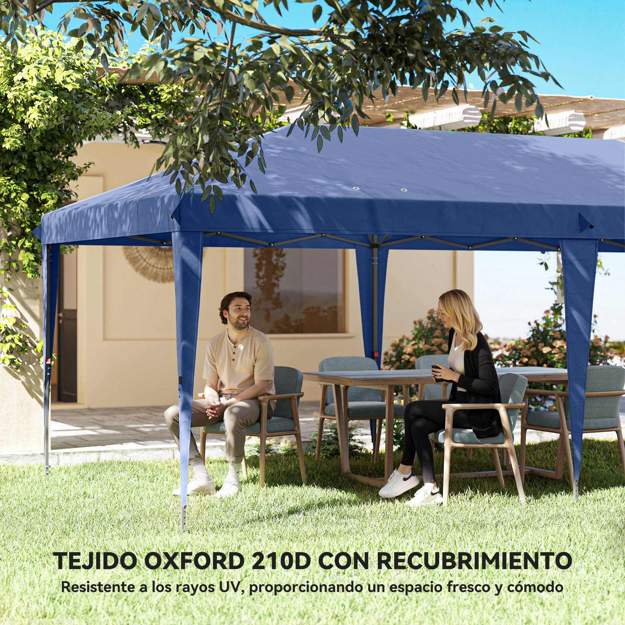 ComfortXL - Tonnelle pliante acier et toile Oxford pour fêtes avec parois amovibles 6 x 3 m bleu - ComfortXL Outdoor Living - Image 8