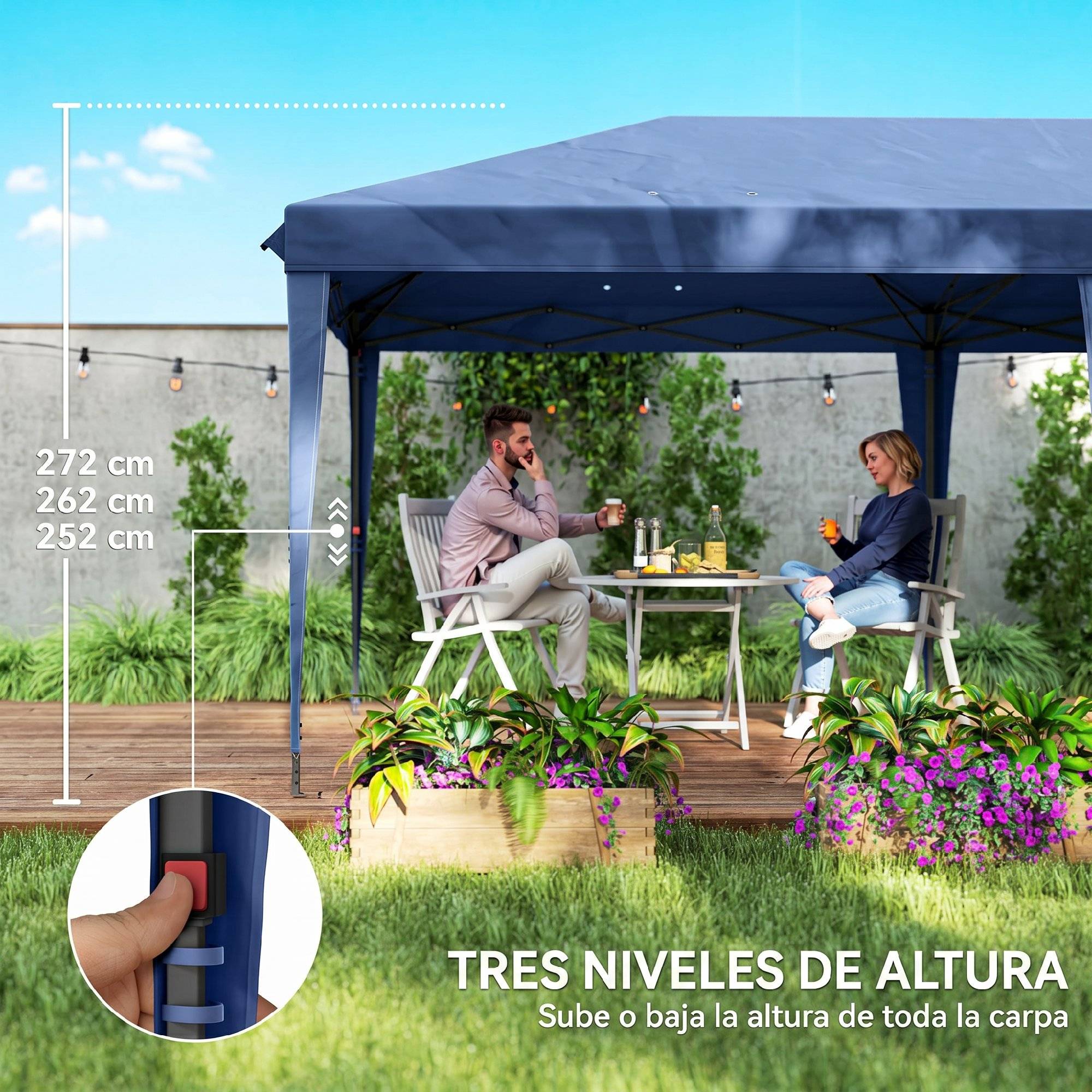 ComfortXL - Tonnelle pliante acier et toile Oxford pour fêtes avec parois amovibles 6 x 3 m bleu - ComfortXL Outdoor Living - Image 7