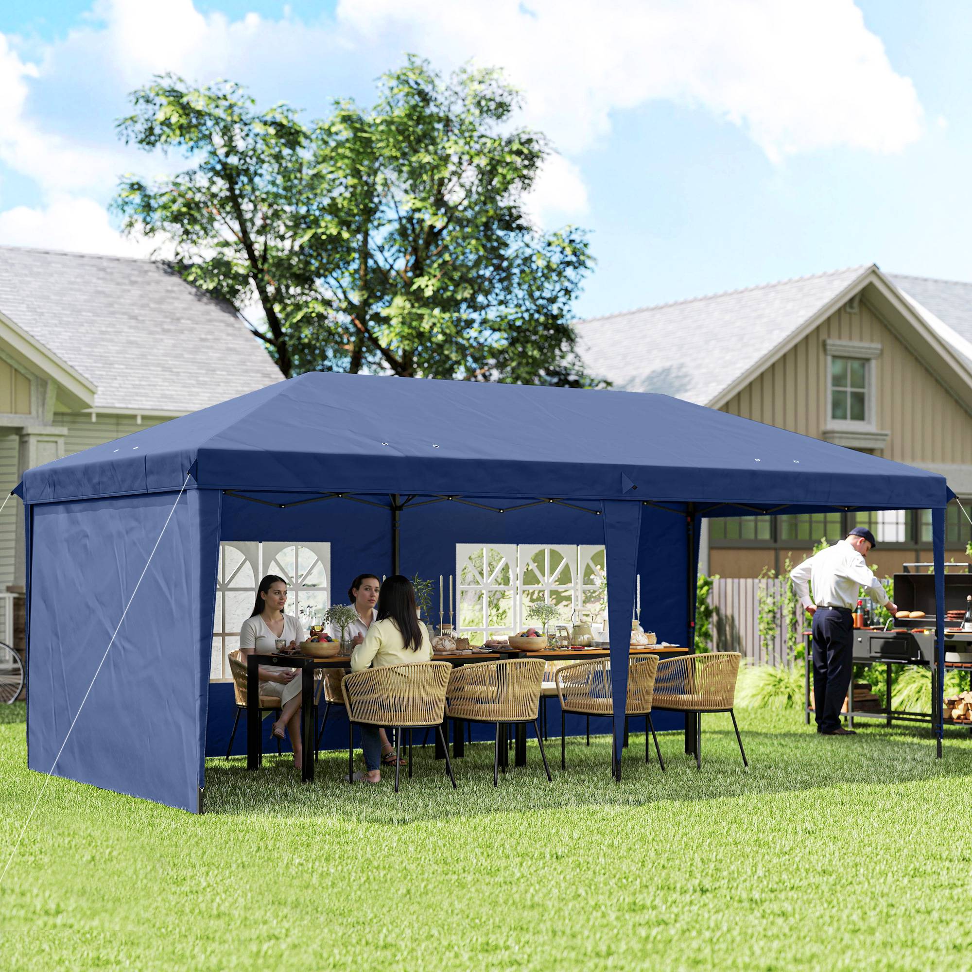 ComfortXL - Tonnelle pliante acier et toile Oxford pour fêtes avec parois amovibles 6 x 3 m bleu - ComfortXL Outdoor Living - Image 3
