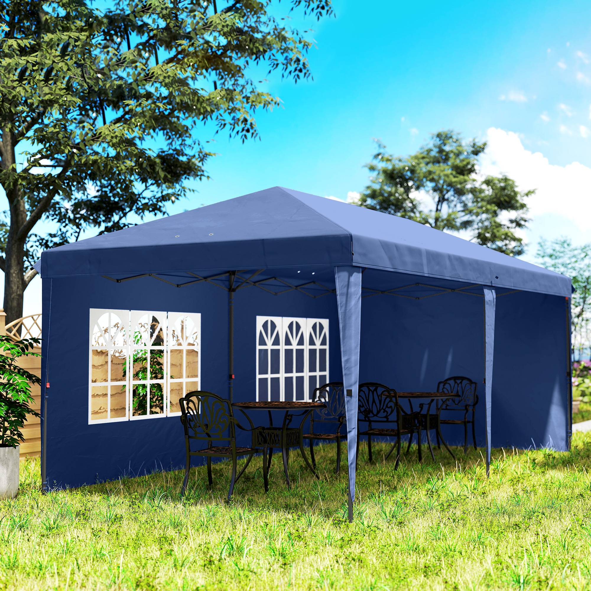ComfortXL - Tonnelle pliante acier et toile Oxford pour fêtes avec parois amovibles 6 x 3 m bleu - ComfortXL Outdoor Living - Image 10
