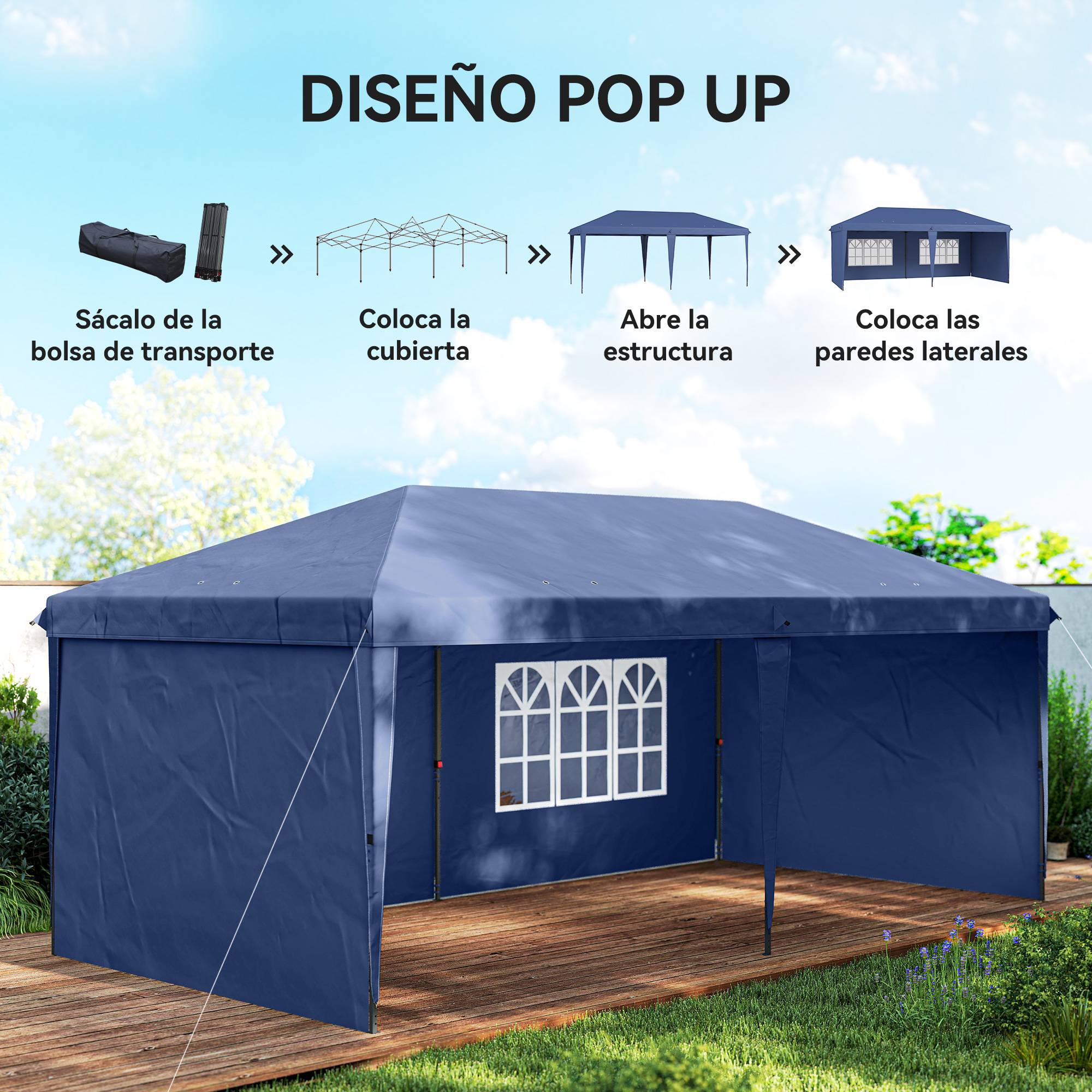 ComfortXL - Tonnelle pliante acier et toile Oxford pour fêtes avec parois amovibles 6 x 3 m bleu - ComfortXL Outdoor Living - Image 6