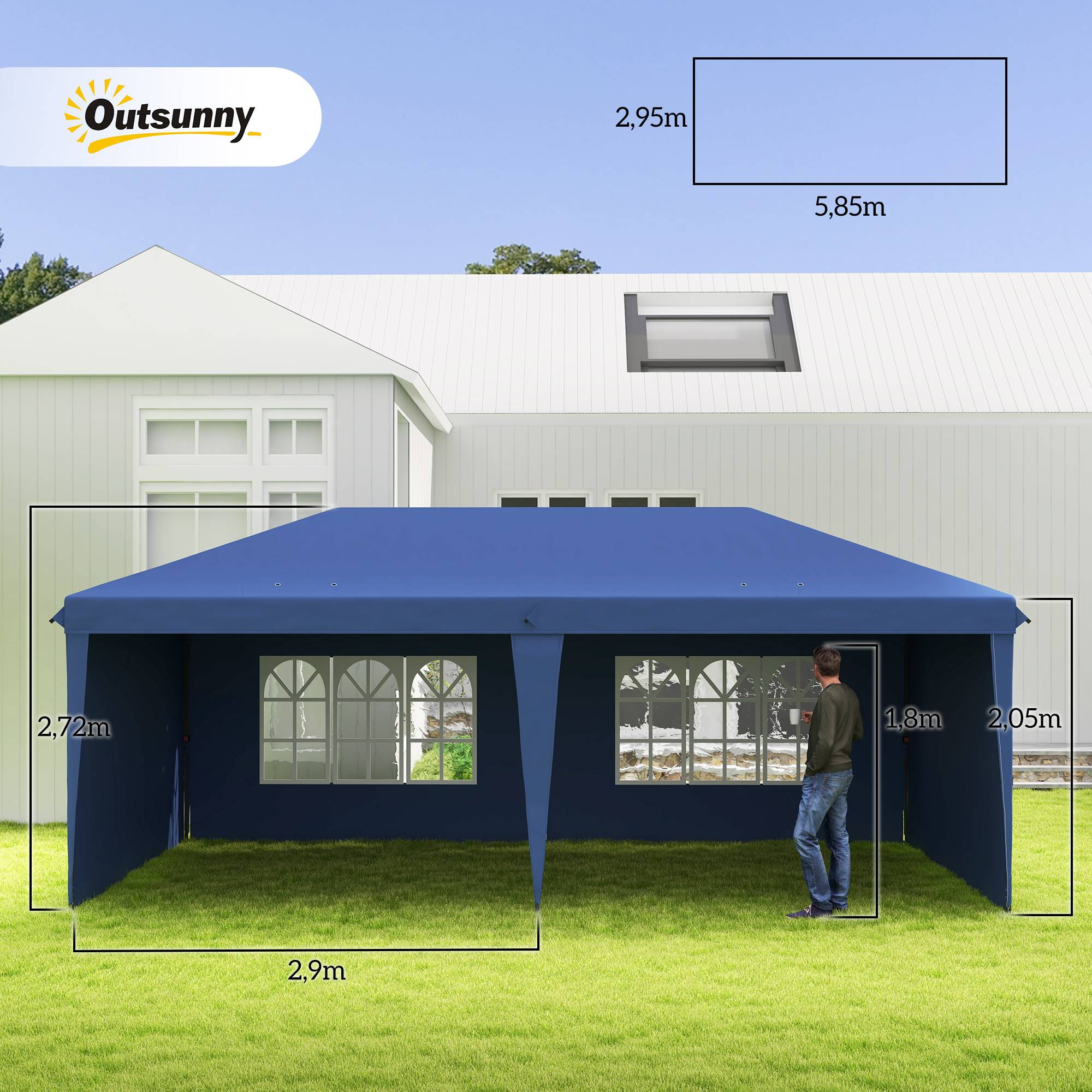 ComfortXL - Tonnelle pliante acier et toile Oxford pour fêtes avec parois amovibles 6 x 3 m bleu - ComfortXL Outdoor Living - Image 5
