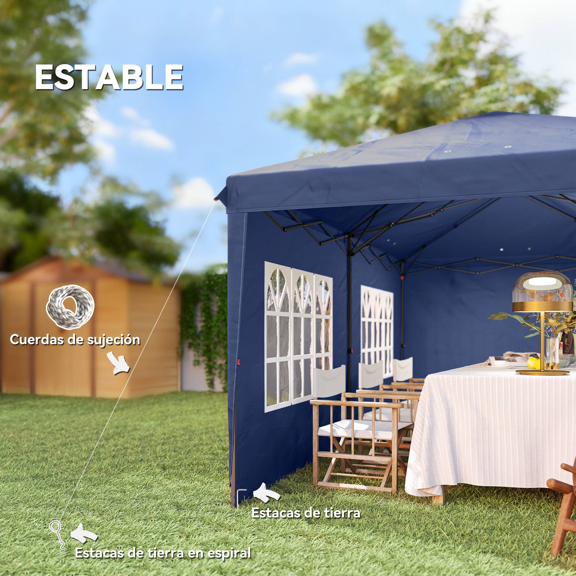 ComfortXL - Tonnelle pliante acier et toile Oxford pour fêtes avec parois amovibles 6 x 3 m bleu - ComfortXL Outdoor Living - Image 9