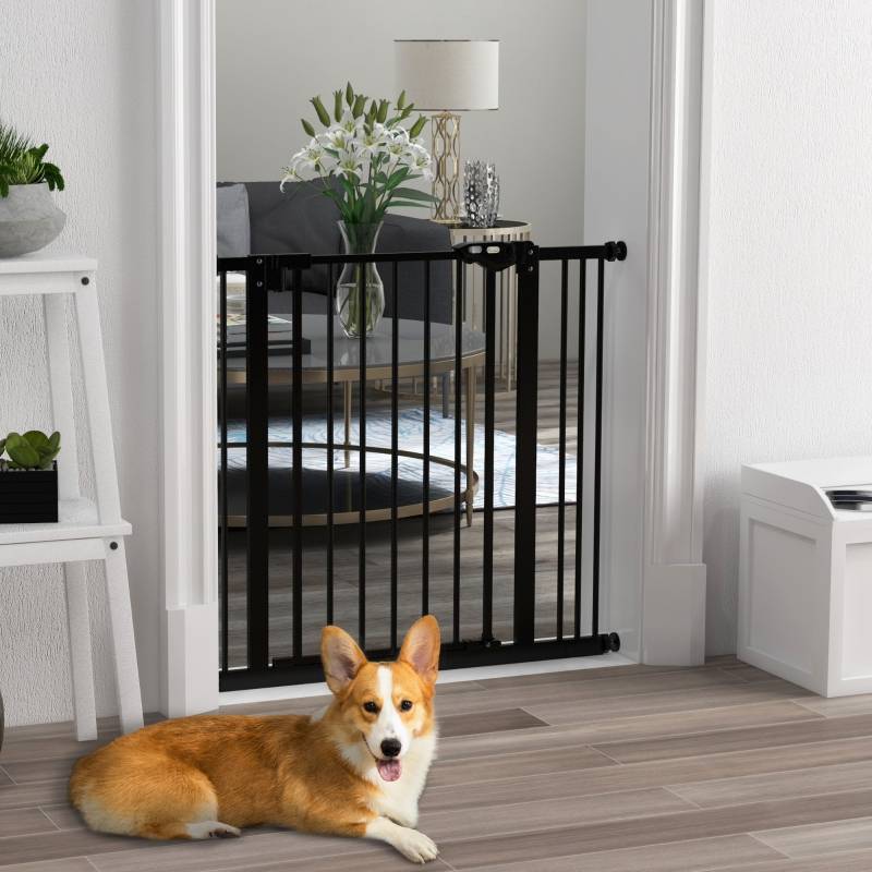 Barrière de sécurité métal pour chiens escaliers fermeture automatique 74-87cm noir - ComfortXL Outdoor Living
