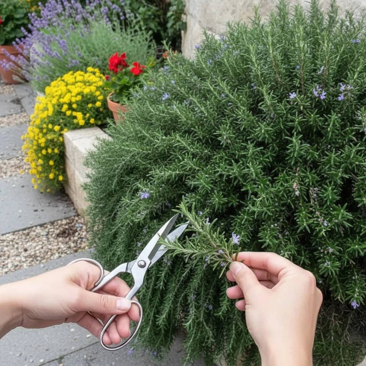Romarin Boule - Sans traitement à fleurs Bleue - feuillage Persistant - Godet - 5/20 cm-  hauteur à maturité De 0,15 m à 0,50 m