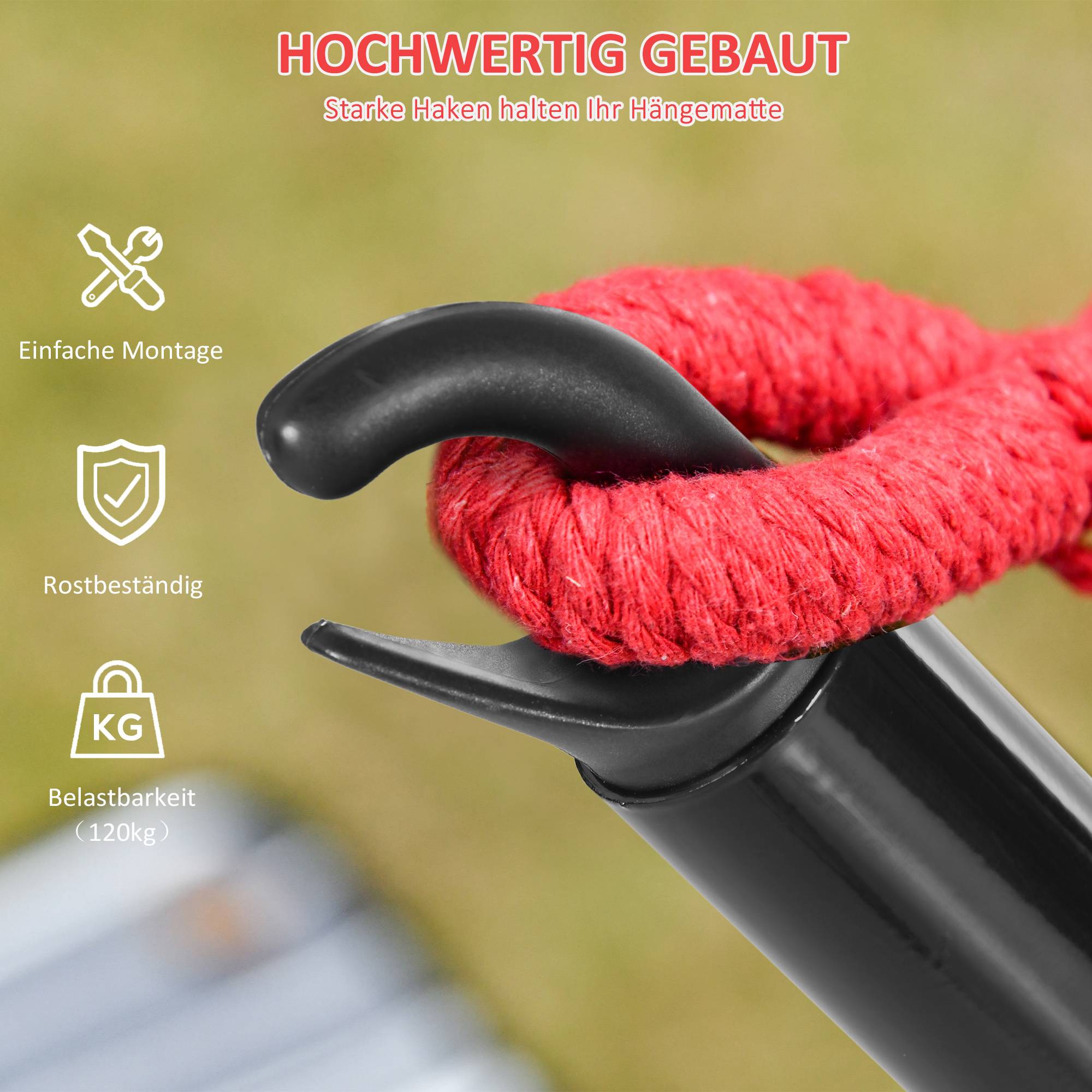 Support pour Hamac Acier Extérieur Forme Arc Base Antidérapante Noir 300x90x100cm - ComfortXL Outdoor Living - Image 8