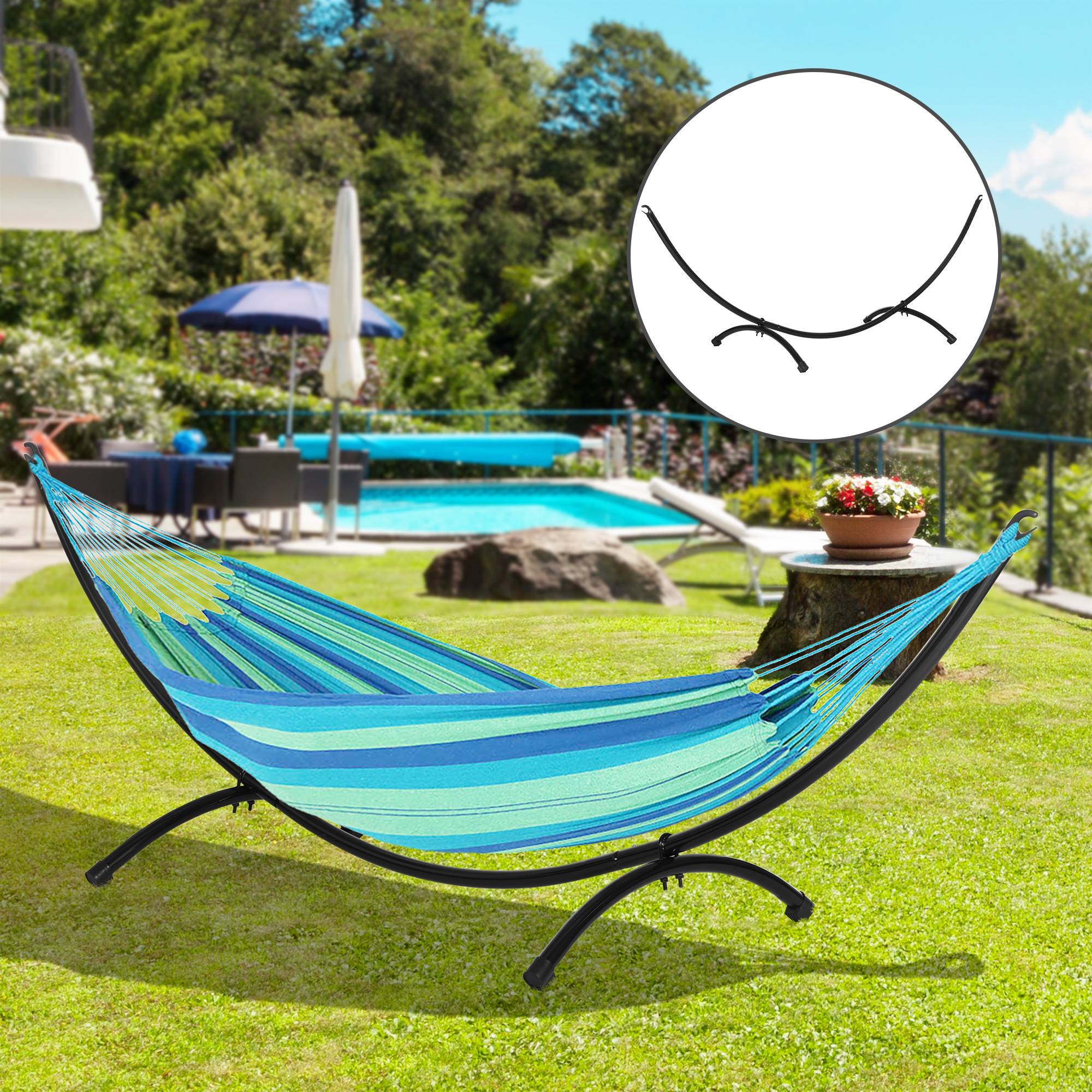 Support pour Hamac Acier Extérieur Forme Arc Base Antidérapante Noir 300x90x100cm - ComfortXL Outdoor Living - Image 4