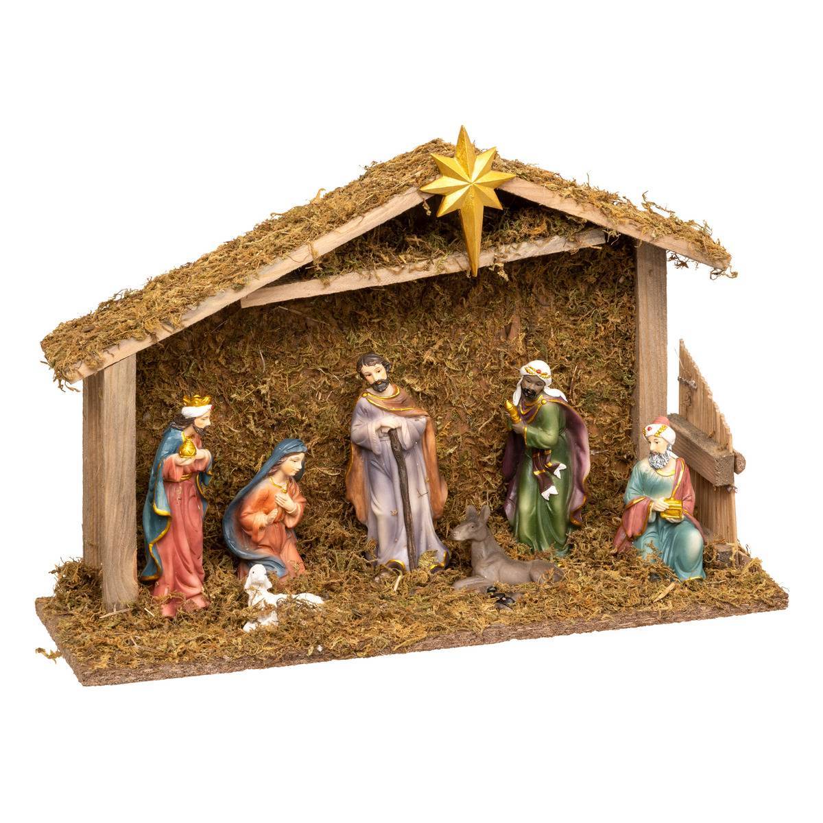 Fééric Lights & Christmas - Crèche de Noël avec 8 santons 35x23,5cm résine - Atmosphera Créateur d'intérieur - Image 2
