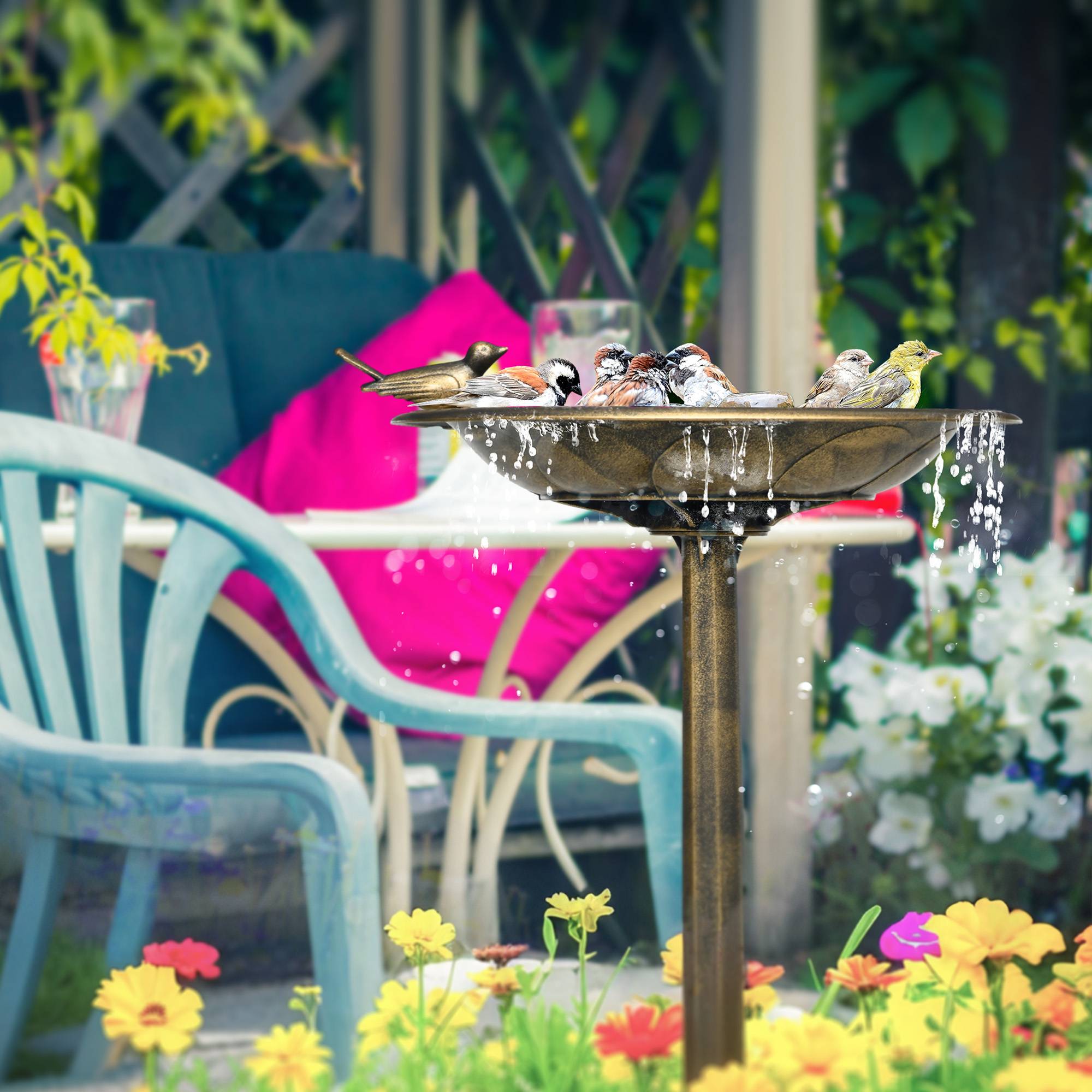ComfortXL - Bain d’oiseaux polypropylène Ø 50 x H 72 cm bronze jardin jardinière abreuvoir 2-en-1 - ComfortXL Outdoor Living - Image 3
