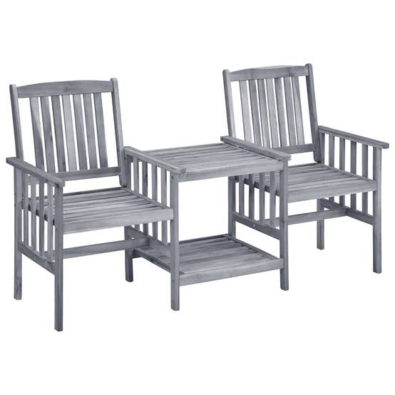 ComfortXL - Salon de Jardin 2 Personnes en Bois d'Acacia Gris, Banc Double avec Table et Coussins Bleus Inclus – ComfortXL Outdoor Living - Image 2