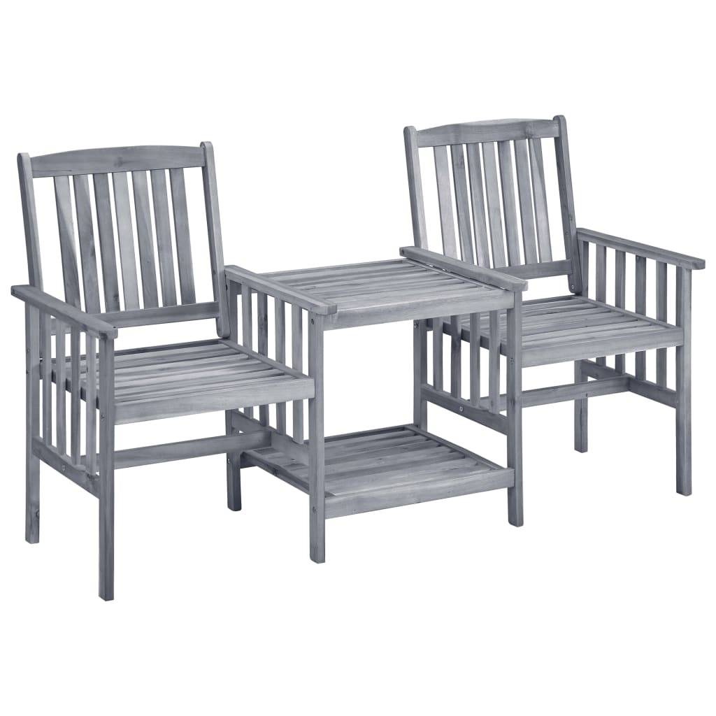 ComfortXL - Salon de Jardin 2 Personnes en Bois d'Acacia Gris, Banc Double avec Table et Coussins Bleus Inclus – ComfortXL Outdoor Living - Image 2