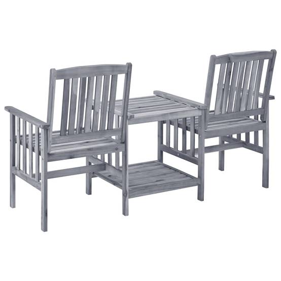 ComfortXL - Salon de Jardin 2 Personnes en Bois d'Acacia Gris, Banc Double avec Table et Coussins Bleus Inclus – ComfortXL Outdoor Living - Image 5