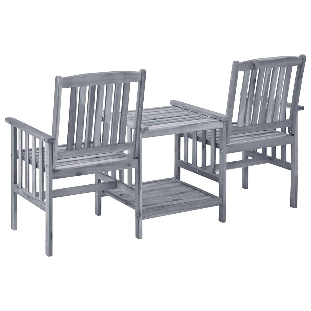 ComfortXL - Salon de Jardin 2 Personnes en Bois d'Acacia Gris, Banc Double avec Table et Coussins Bleus Inclus – ComfortXL Outdoor Living - Image 5