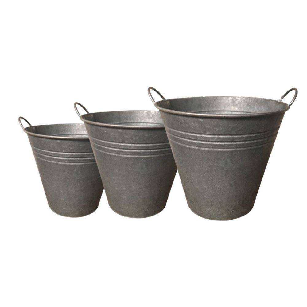 Chemin De Campagne - Set3 bassines sceaux de jardin extérieur vieux zinc gris 23.5-31-41cm Chemin de campagne - Image 1