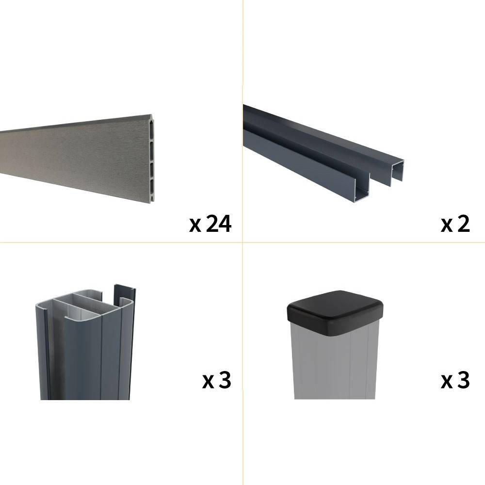 Decklinea - Kit Cloture Composite RIO Platine 3,5x1,8m - Bois composite & Aluminium - Poteaux Gris - Montage Facile - Occultation - Image 3