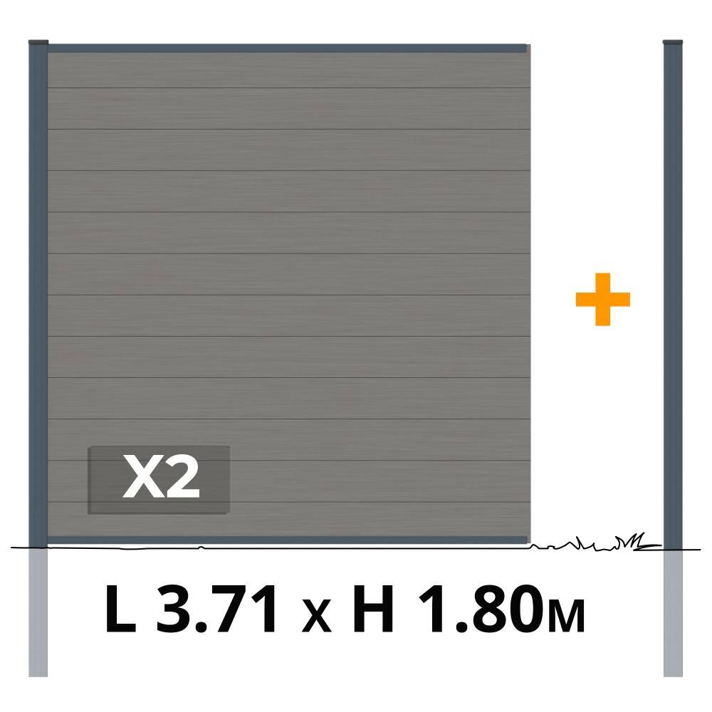 Decklinea - Kit Cloture Composite RIO Platine 3,5x1,8m - Bois composite & Aluminium - Poteaux Gris - Montage Facile - Occultation - Image 2