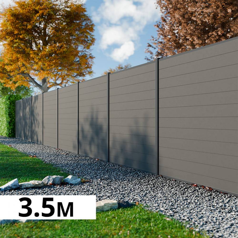 Decklinea - Kit Cloture Composite RIO Platine 3,5x1,8m - Bois composite & Aluminium - Poteaux Gris - Montage Facile - Occultation - Image 1