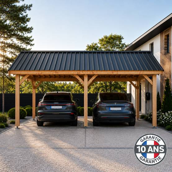 Cpbf Charpentes - Carport bois 2 pentes en bois douglas 27 m², 6 poteaux. Abri voiture extérieur. garantie 10 ans - Image 7