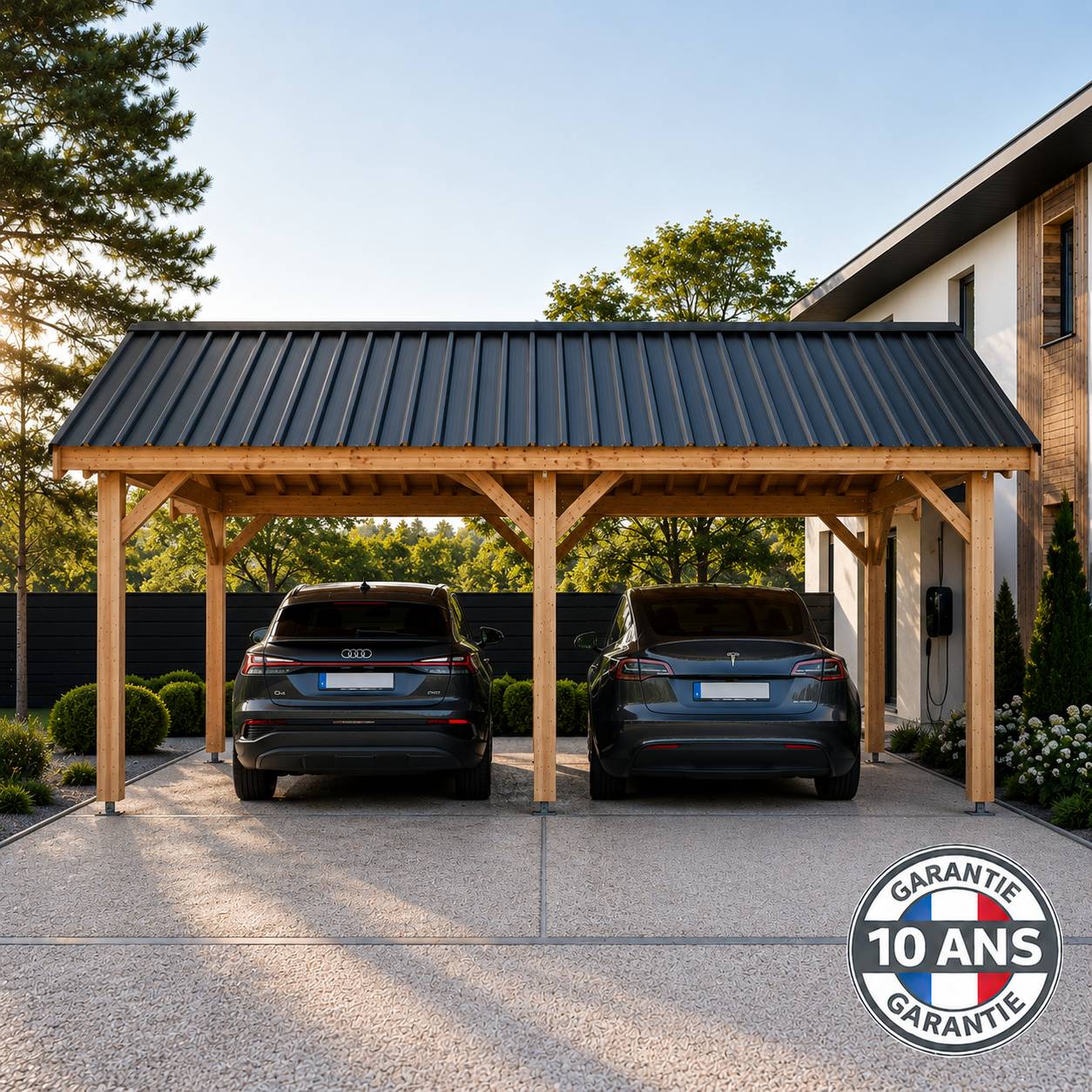 Cpbf Charpentes - Carport bois 2 pentes en bois douglas 27 m², 6 poteaux. Abri voiture extérieur. garantie 10 ans - Image 7