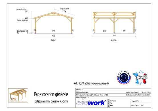 Cpbf Charpentes - Carport bois 2 pentes en bois douglas 27 m², 6 poteaux. Abri voiture extérieur. garantie 10 ans - Image 4