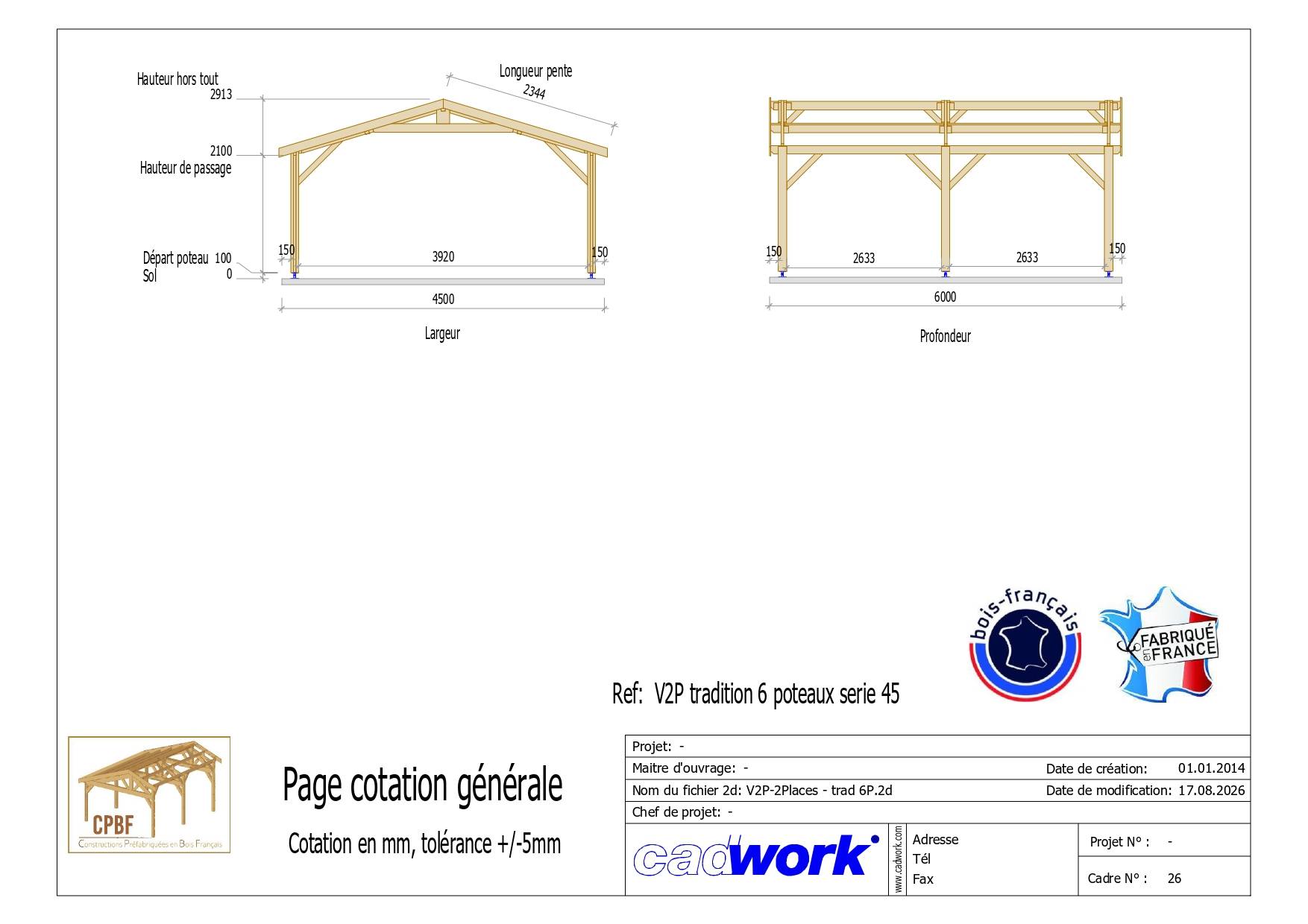 Cpbf Charpentes - Carport bois 2 pentes en bois douglas 27 m², 6 poteaux. Abri voiture extérieur. garantie 10 ans - Image 4