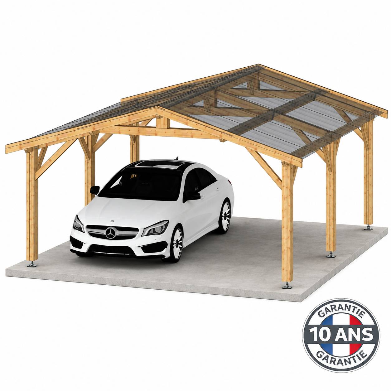 Cpbf Charpentes - Carport bois 2 pentes en bois douglas 27 m², 6 poteaux. Abri voiture extérieur. garantie 10 ans - Image 3