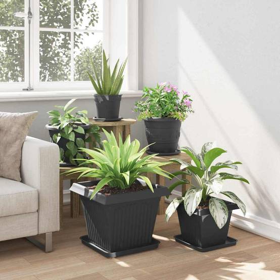 Lot de 6 Pots de Fleurs Carrés Plastique pour Terrasse Jardin Drainage 38x38x30 cm Noir - ComfortXL Outdoor Living - Image 4