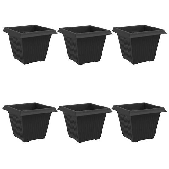 Lot de 6 Pots de Fleurs Carrés Plastique pour Terrasse Jardin Drainage 38x38x30 cm Noir - ComfortXL Outdoor Living - Image 2
