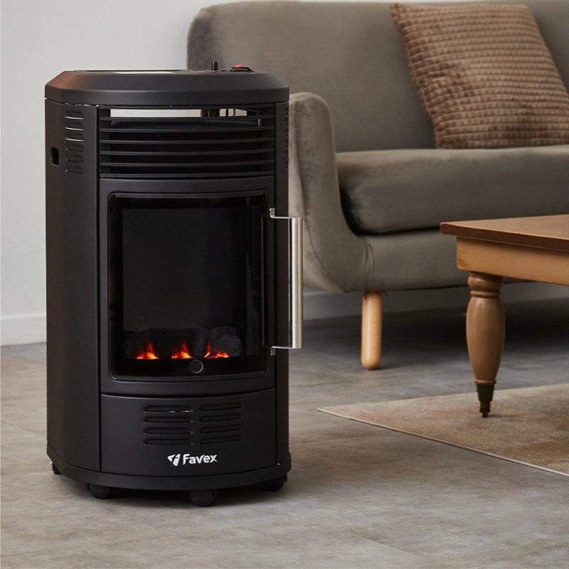 Favex - Chauffage d'appoint à gaz Volga avec soufflerie - FAVEX - Effet feu de cheminée - Tuyau et détendeur inclus - 6 puissances - 40 m² - Image 3