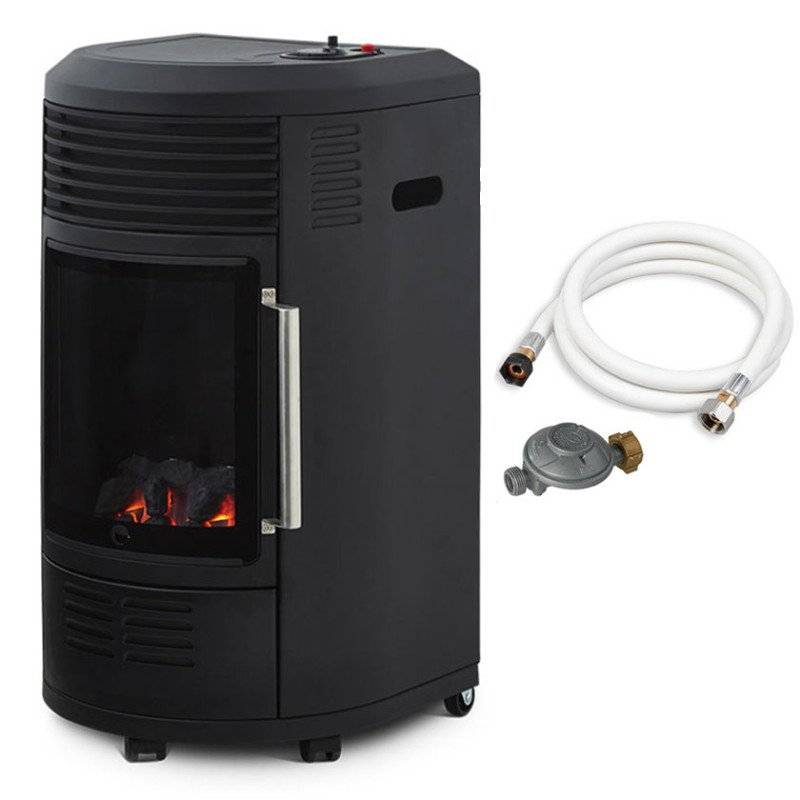 Favex - Chauffage d'appoint à gaz Volga avec soufflerie - FAVEX - Effet feu de cheminée - Tuyau et détendeur inclus - 6 puissances - 40 m² - Image 1