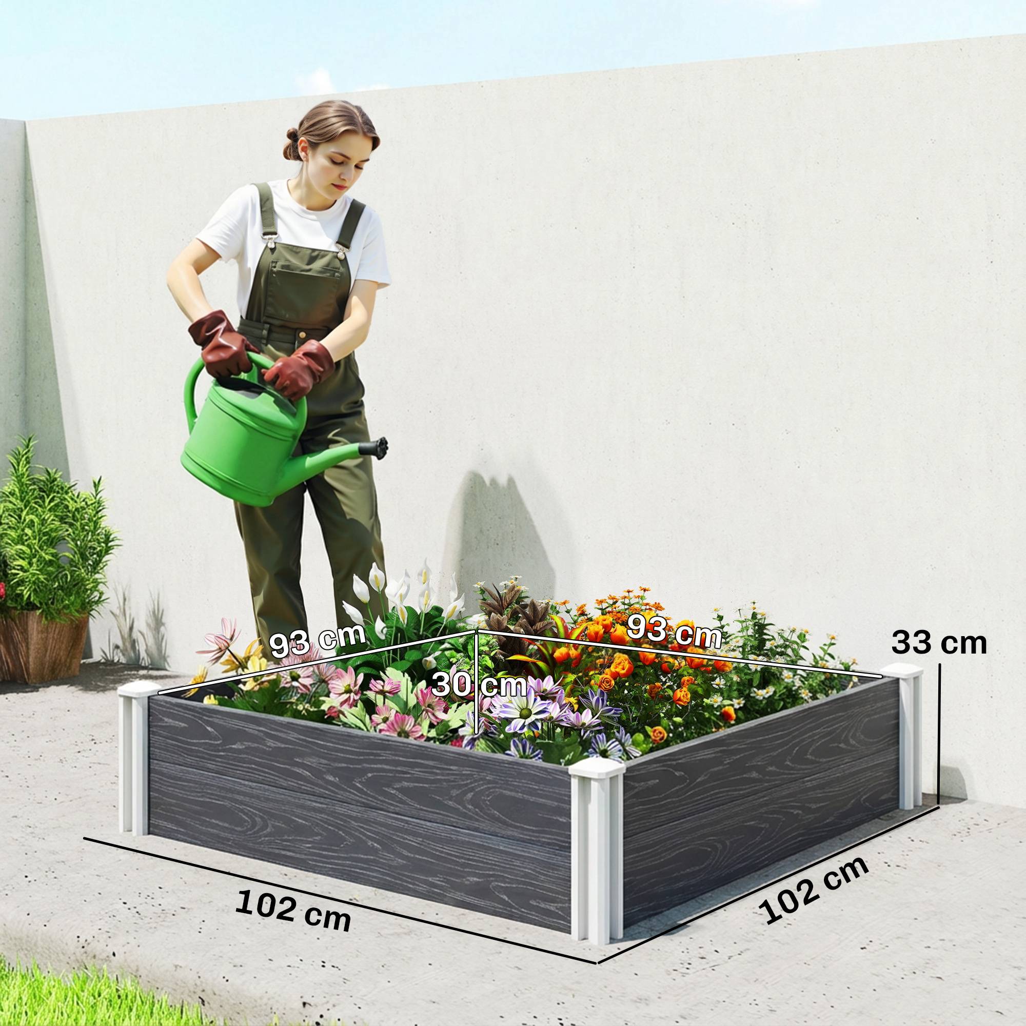 Sans Marque - Jardinière vinyle fond ouvert structure emboîtable 102x102x33 cm gris foncé - Image 5