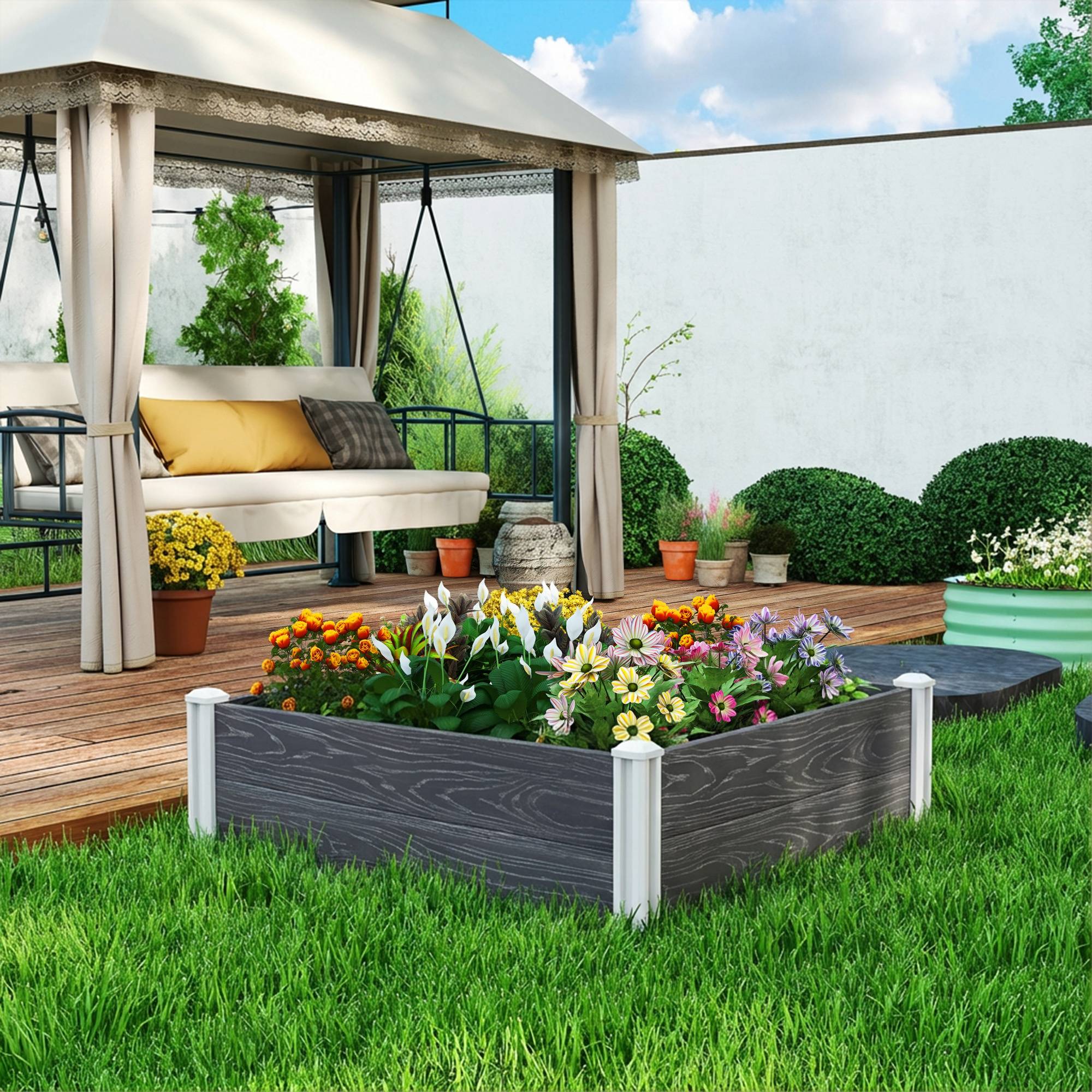 Sans Marque - Jardinière vinyle fond ouvert structure emboîtable 102x102x33 cm gris foncé - Image 3