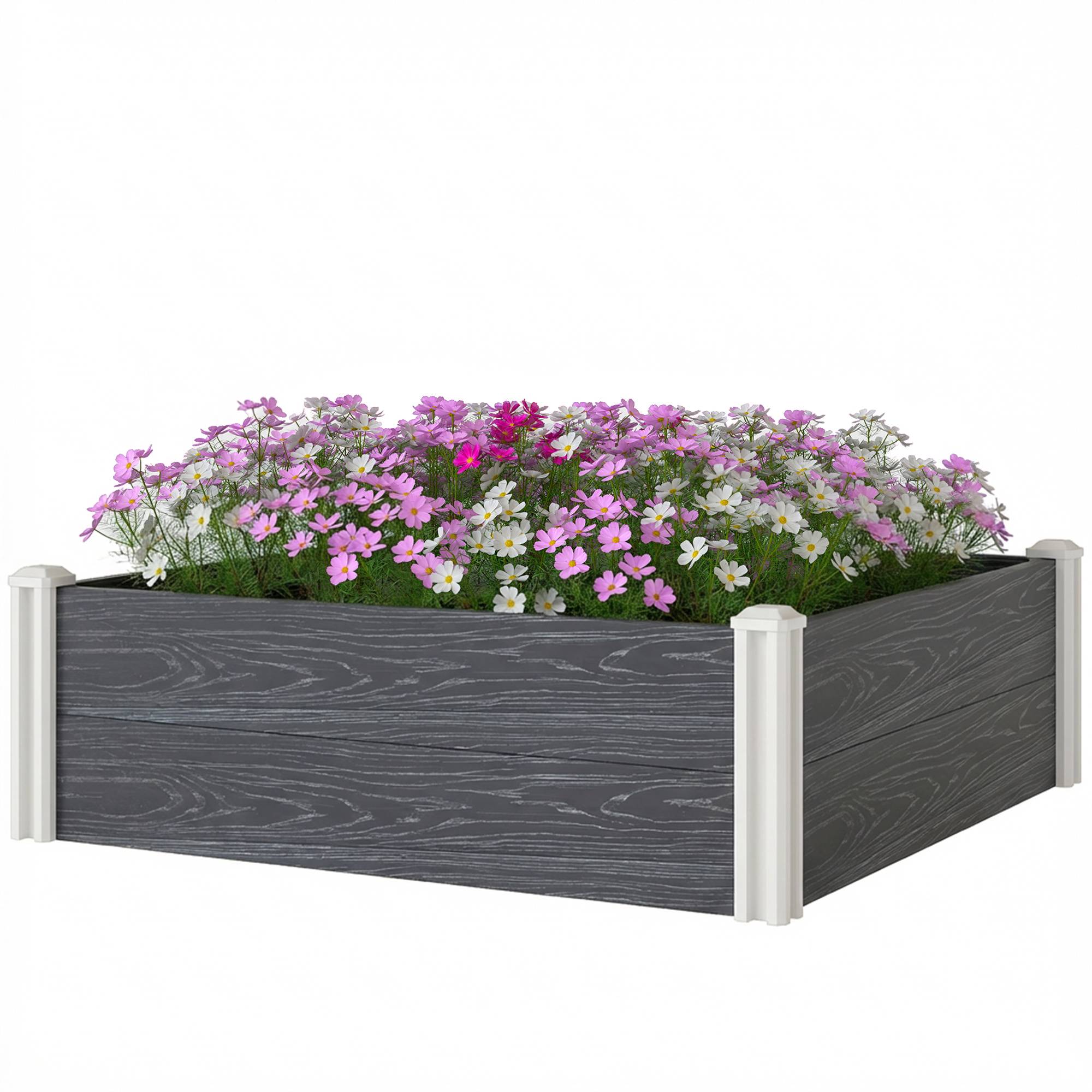 Sans Marque - Jardinière vinyle fond ouvert structure emboîtable 102x102x33 cm gris foncé - Image 2