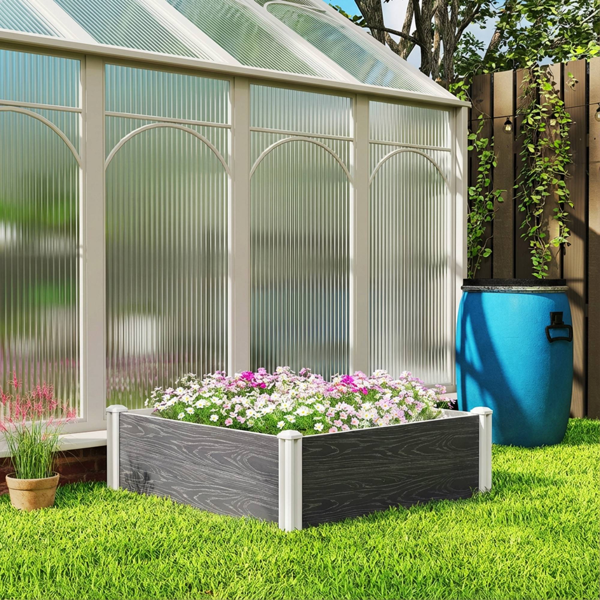 Sans Marque - Jardinière vinyle fond ouvert structure emboîtable 102x102x33 cm gris foncé - Image 4