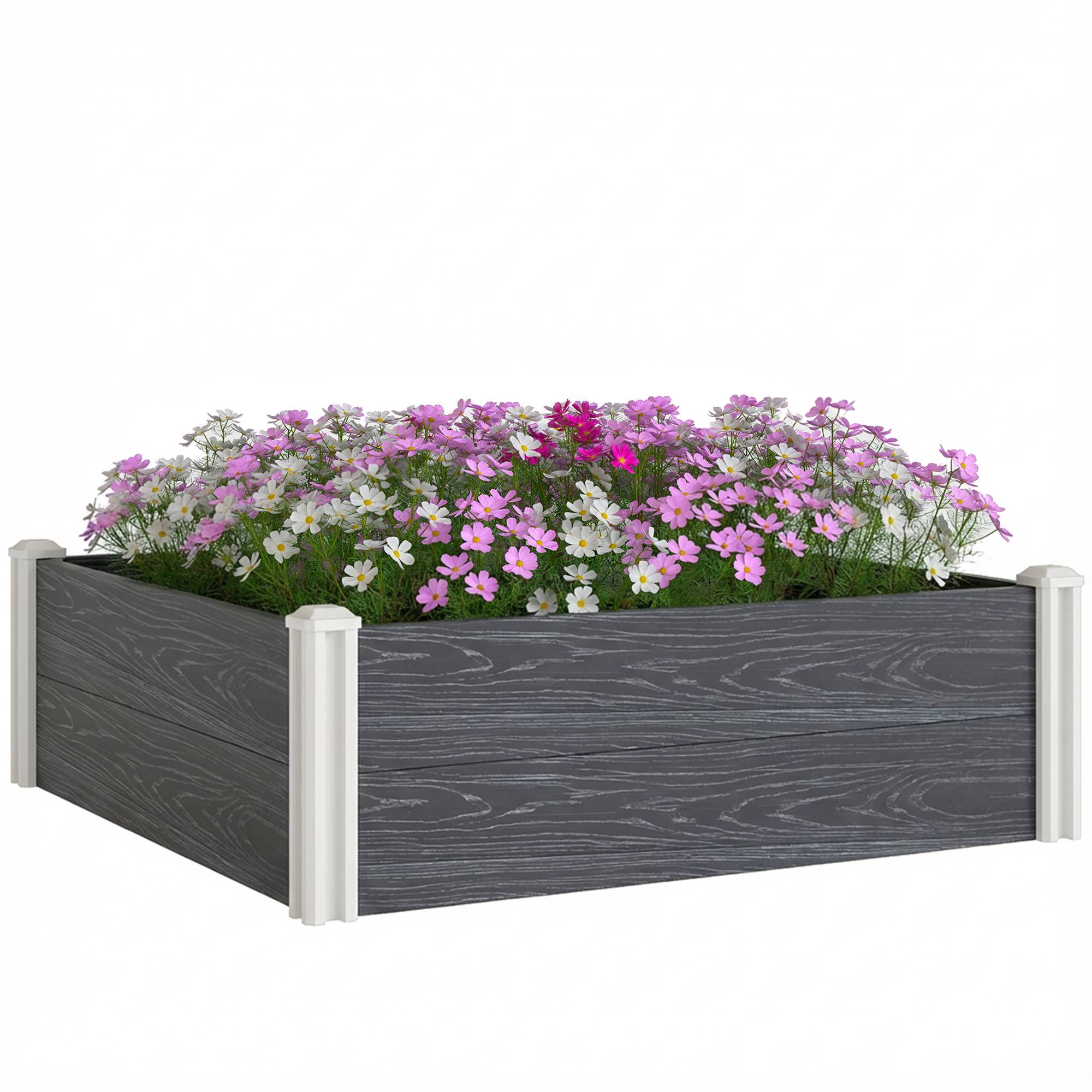 Sans Marque - Jardinière vinyle fond ouvert structure emboîtable 102x102x33 cm gris foncé - Image 1