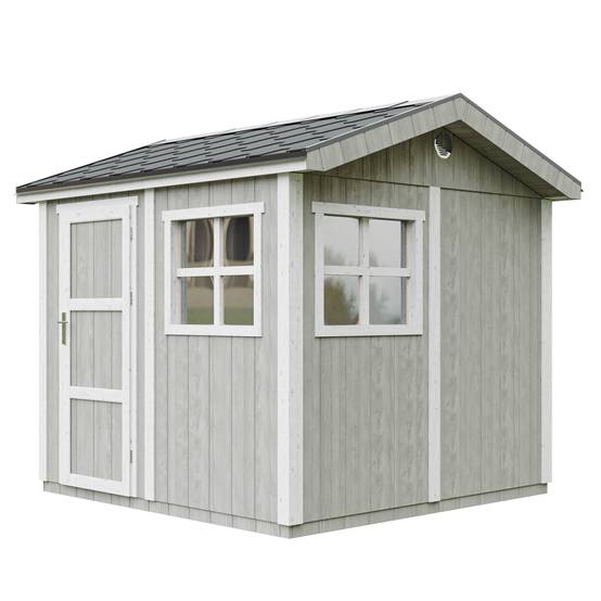 Timbela - Abri de Jardin Qualité Premium 5,9 m² / H252x250x294 cm avec un sol et des bardeaux bitumineuxs - Timbela M913-TUNDRA GREY - Image 1