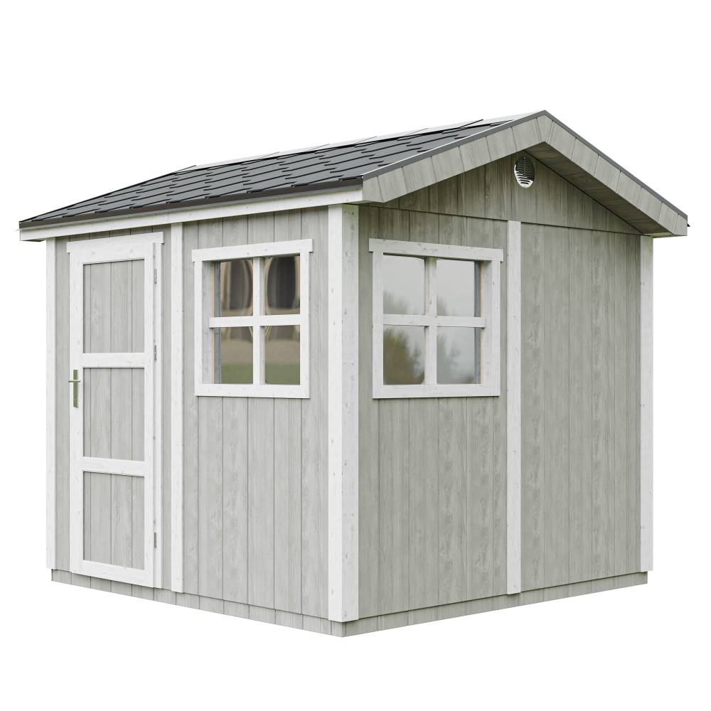 Timbela - Abri de Jardin Qualité Premium 5,9 m² / H252x250x294 cm avec un sol et des bardeaux bitumineuxs - Timbela M913-TUNDRA GREY - Image 1